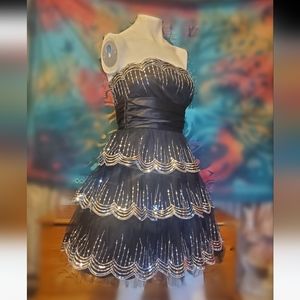 Black and silver shiny sequence mini dress medium masquerade prom homecoming new